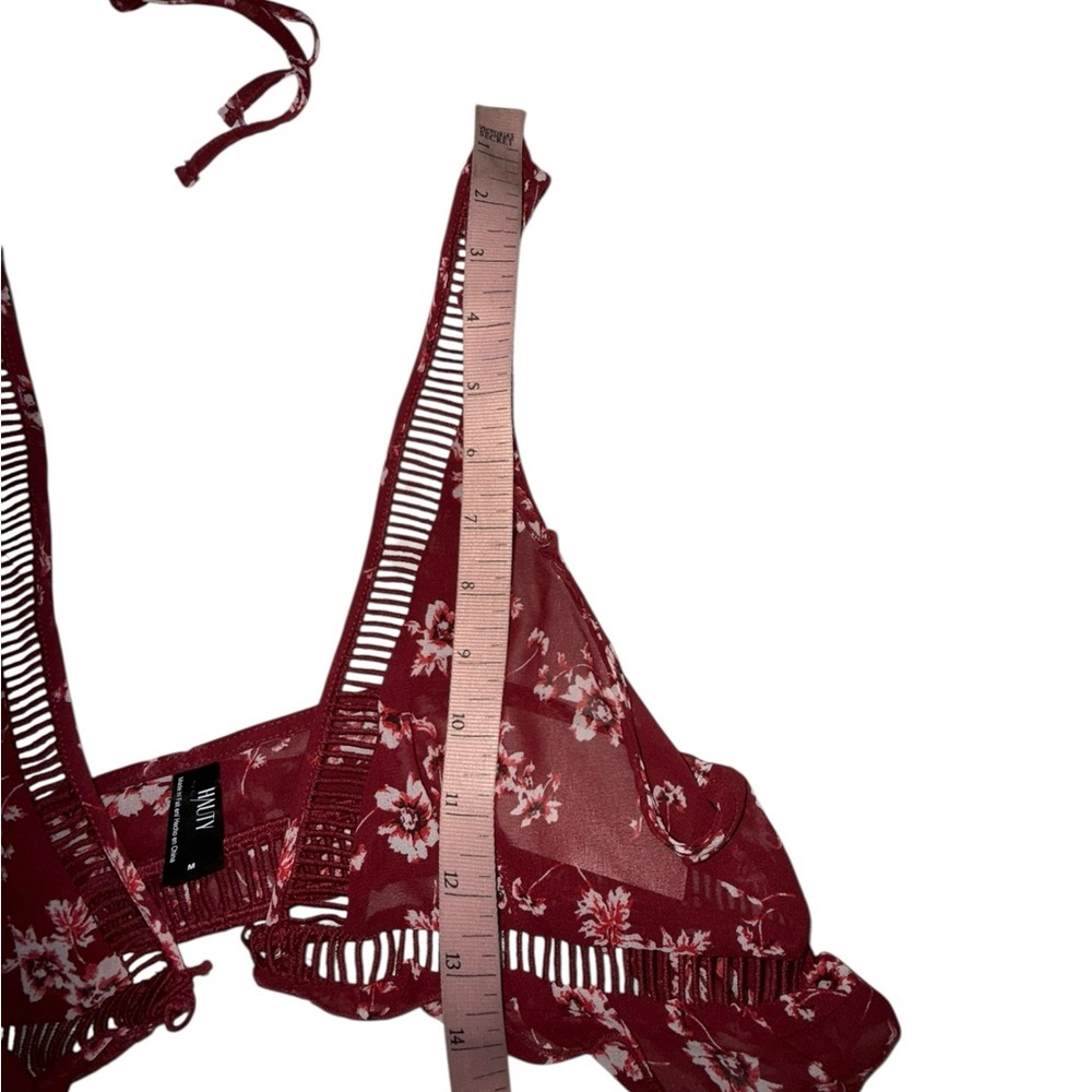 HAUTY Printed Chiffon Burgundy Red & White Floral Bralette Set Medium - Picture 6 of 7